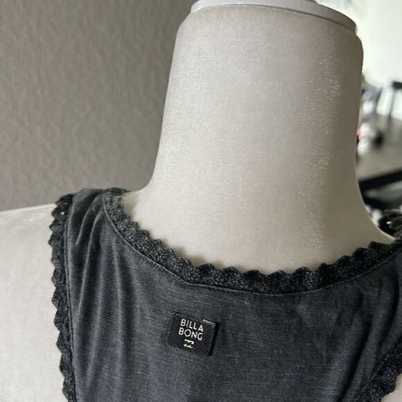 NWT BillaBong  Gray Tank Racerback Lace Flowy Lose Fit S Aztec Boho Sheer - Picture 9 of 12